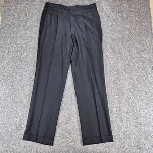 Kiton Napoli Dress Pants Mens 33x31 Black 100% Wool Pleated Cuffed Made in Italy